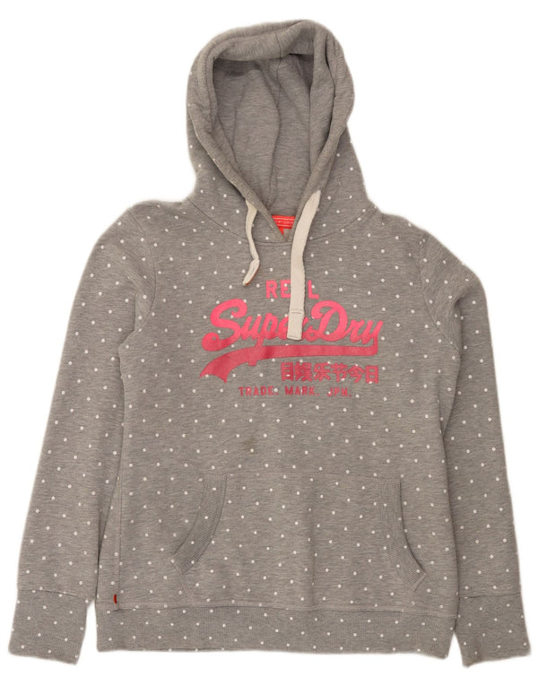 Superdry Womens Graphic Hoodie Jumper UK 18 XL Grey Polka Dot Cotton