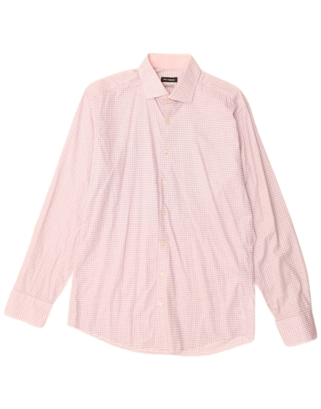Roy Robson Mens Regular Fit Shirt Size 39 15 1/2 Medium Pink Check Cotton