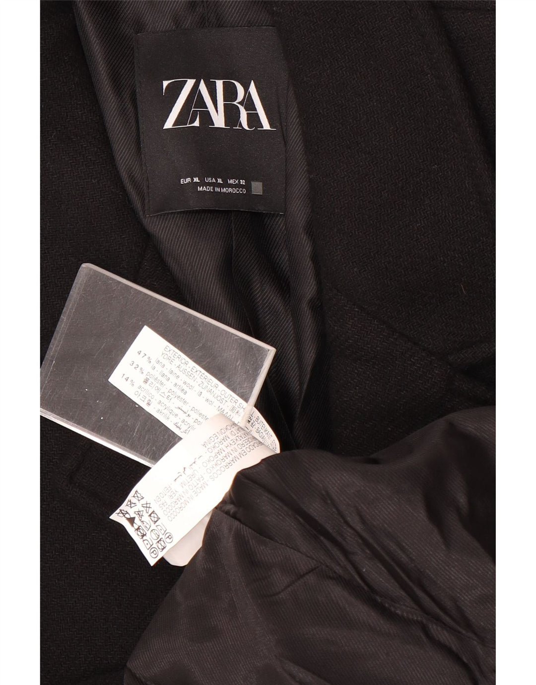 Zara Womens Overcoat UK 18 XL Black Wool