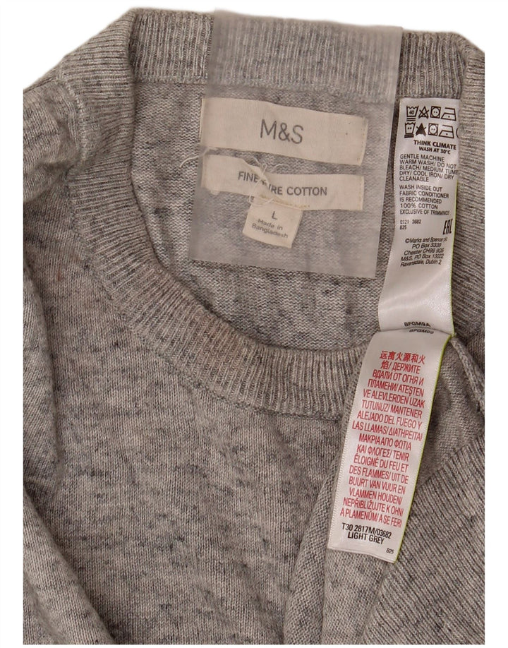 Marks & Spencer Mens Crew Neck Jumper Sweater Large Grey Flecked Cotton