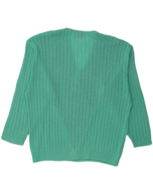 Vintage Womens V-Neck Jumper Sweater UK 16 Large Green Geometric Acrylic