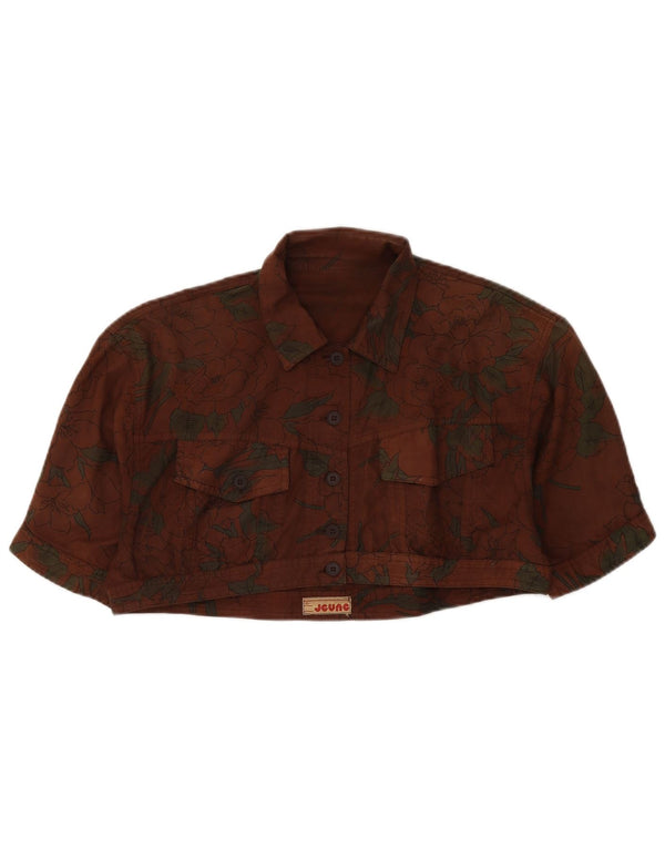 Vintage Womens Loose Fit Bolero Jacket UK 14 Medium Brown Floral