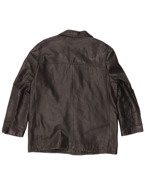 Vintage Womens Oversized 3 Button Leather Blazer Jacket UK 16 Large Black