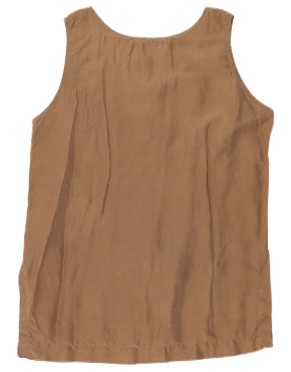 Vintage Womens Sleeveless Blouse Top UK 10 Small Brown Silk