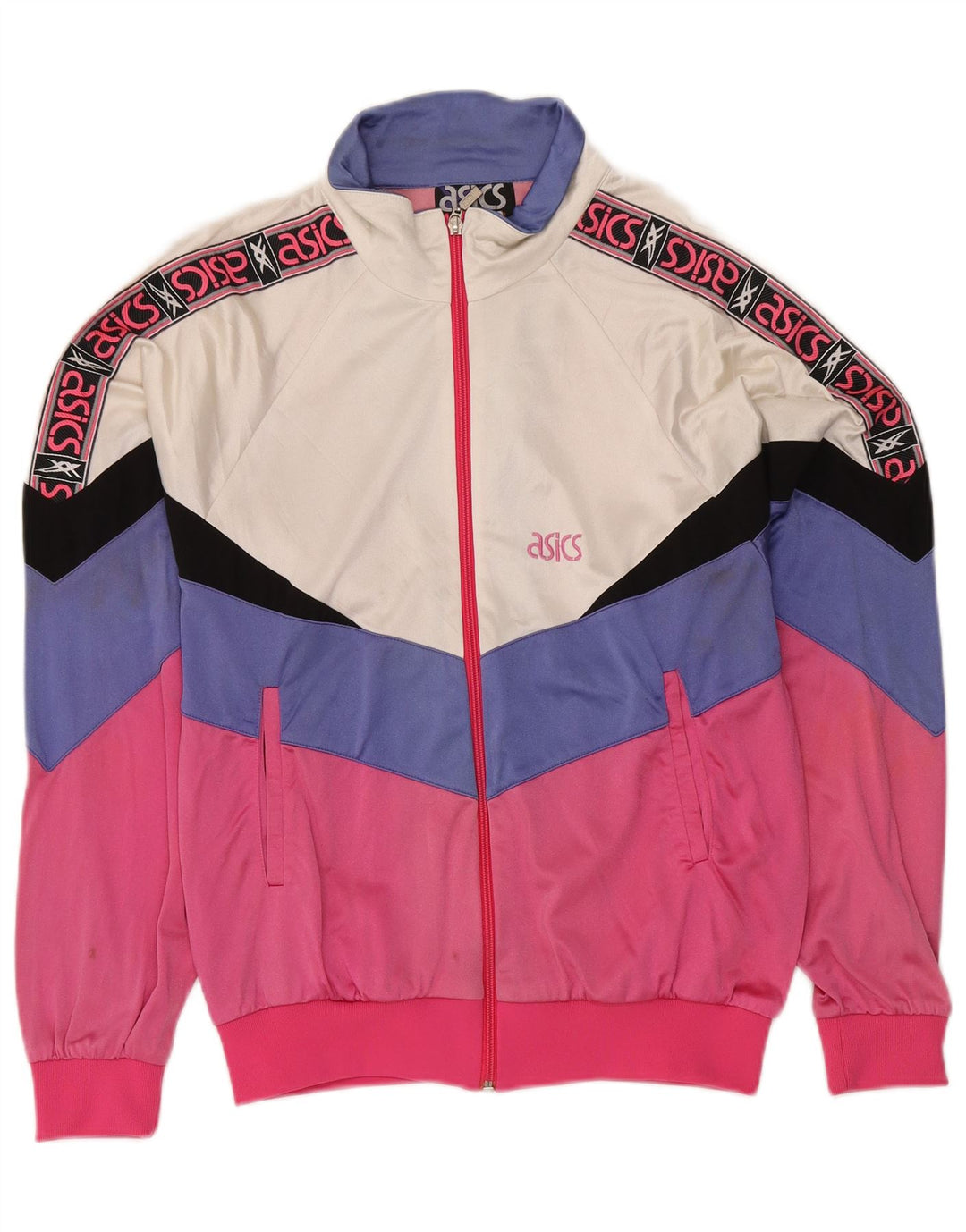ASICS Womens Graphic Tracksuit Top Jacket IT 46 Large Pink Colourblock