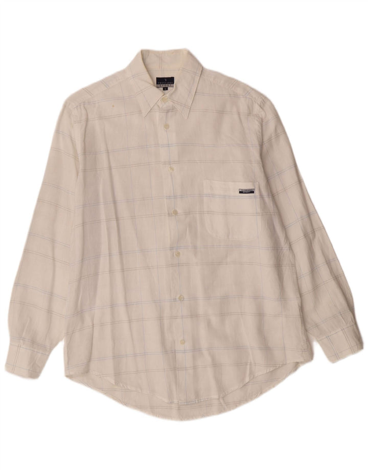 Trussardi Mens Checked  Shirt Medium Off White Plaid Cotton