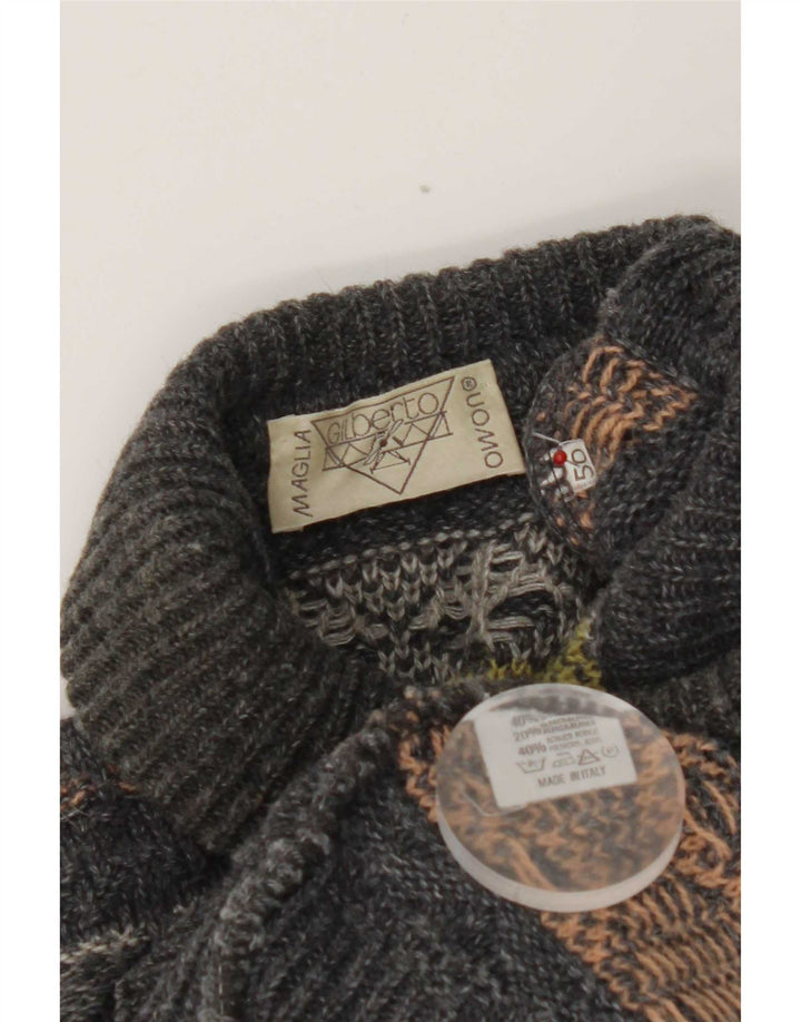 Gilberto Mens Roll Neck Jumper Sweater IT 56 2XL Grey Geometric Wool