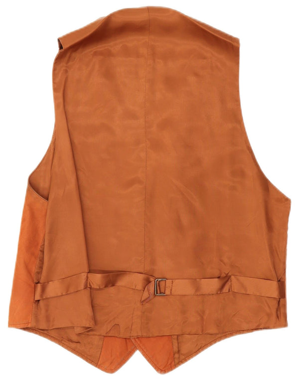 Vintage Mens Leather Waistcoat XL Brown Leather