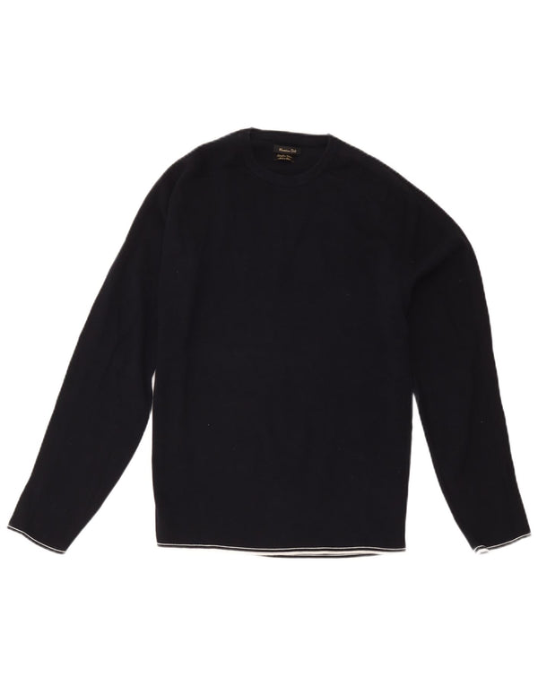 Massimo Dutti Womens Crew Neck Jumper Sweater UK 14 Medium Navy Blue Cotton