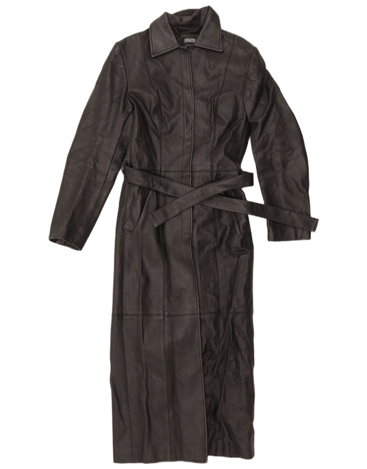 VINTAGE Womens Leather Coat UK 10 Small Black