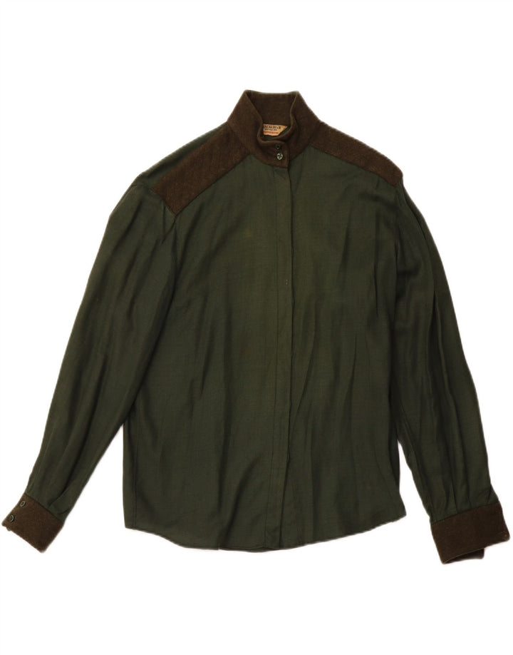 PANCALDI & B Womens Military Shirt Blouse UK 14 Medium Green Colourblock