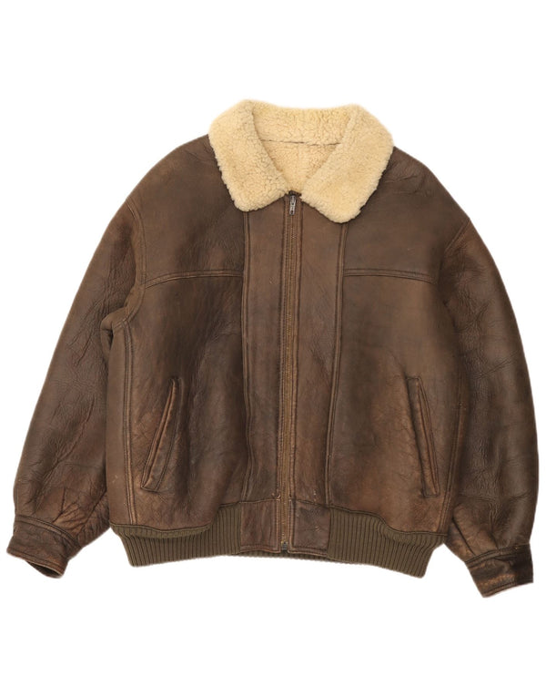 Vintage Mens Bomber Shearling Jacket UK 36 Small Brown