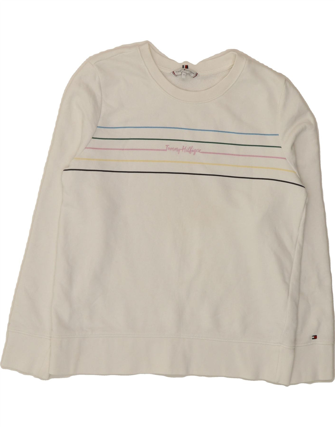TOMMY HILFIGER Womens Oversized Sweatshirt Jumper UK 10 Small White Vintage Tommy Hilfiger and Second-Hand Tommy Hilfiger from Messina Hembry 