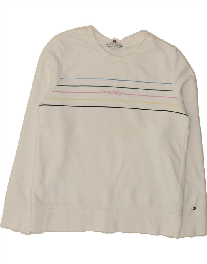 TOMMY HILFIGER Womens Oversized Sweatshirt Jumper UK 10 Small White Vintage Tommy Hilfiger and Second-Hand Tommy Hilfiger from Messina Hembry 