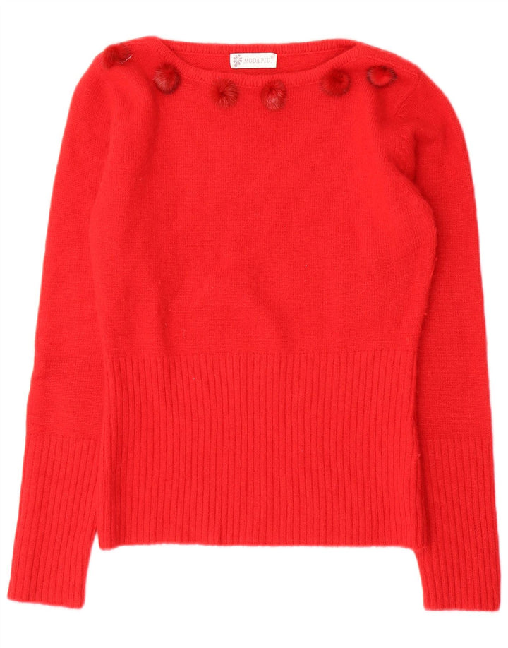 Moda Piu Womens Boat Neck Jumper Sweater IT 41 Medium Red Wool