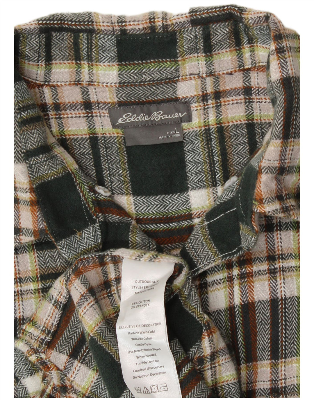 Eddie Bauer Mens Flannel Shirt Large Green Plaid Cotton