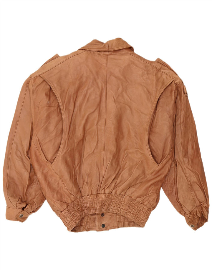 VINTAGE Mens Military Leather Jacket UK 44 2XL Brown Leather