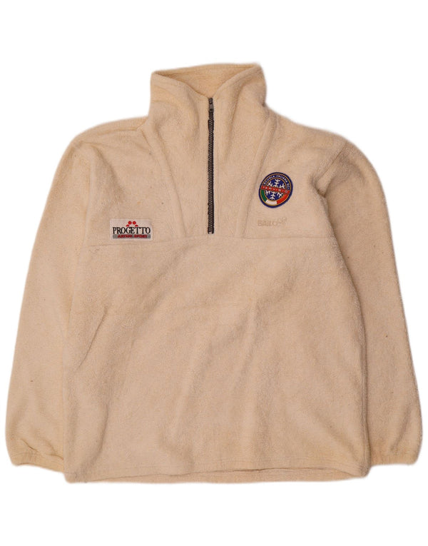 Bailo Mens Graphic Zip Neck Fleece Jumper Large Off White Polyester