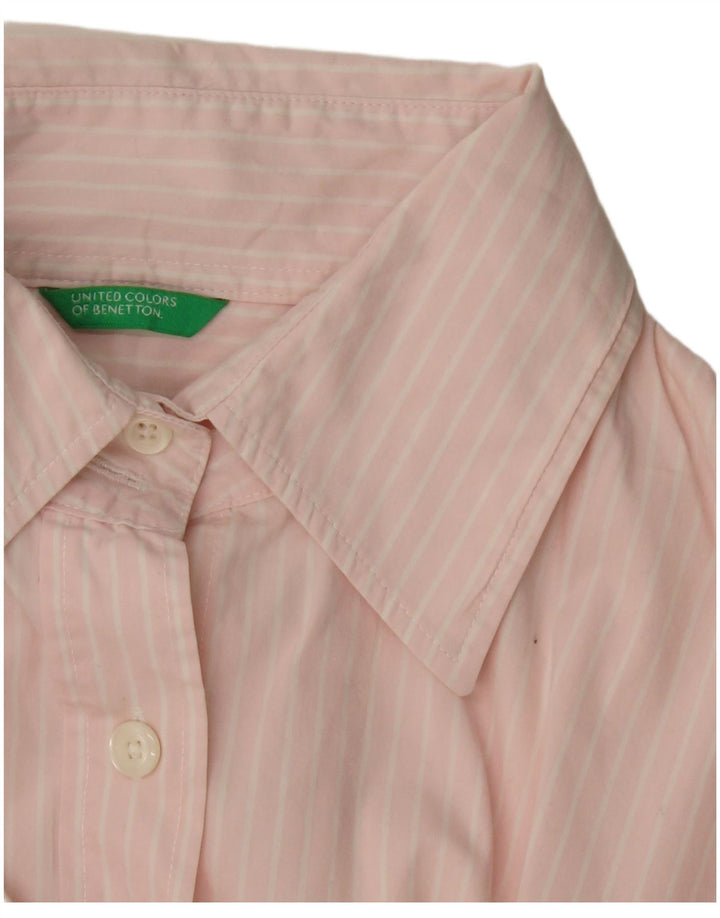 BENETTON Womens Short Sleeve Shirt UK 16 Large Pink Pinstripe