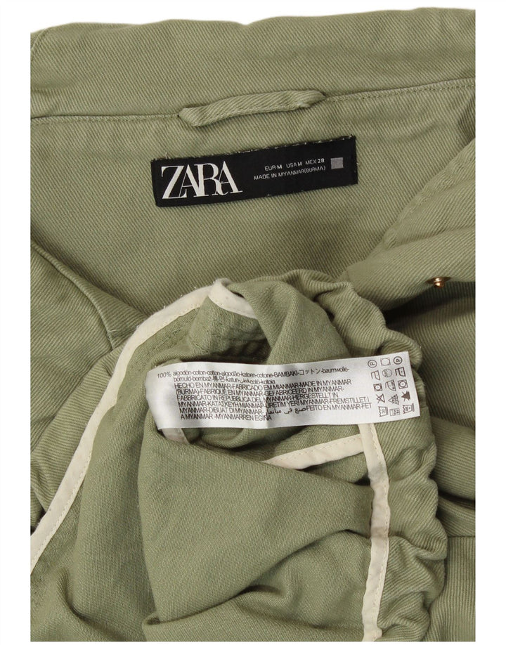 ZARA Womens Oversized Crop Hooded Bomber Jacket UK 14 Medium Khaki Cotton