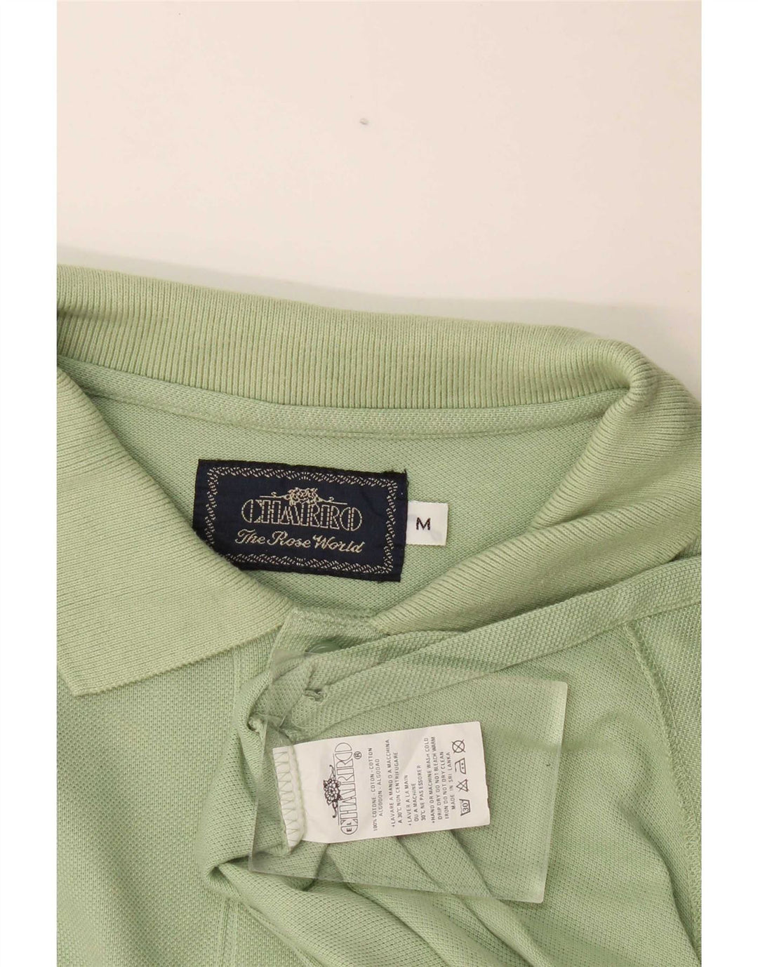 Charro Mens Long Sleeve Polo Shirt Medium Green Cotton