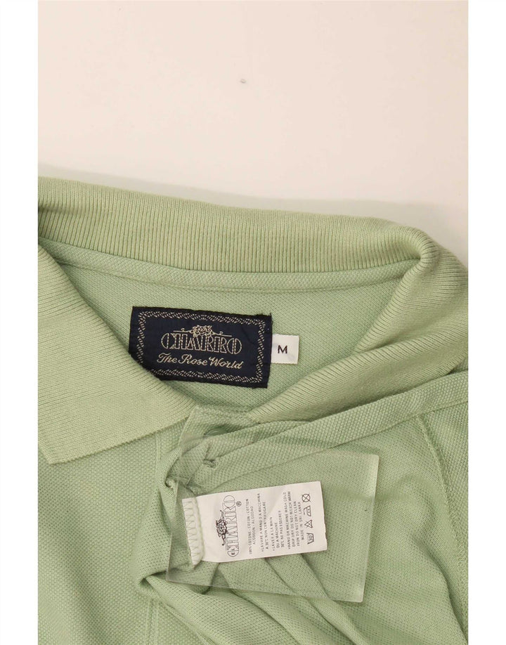 Charro Mens Long Sleeve Polo Shirt Medium Green Cotton