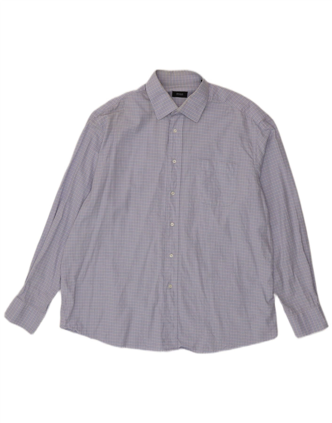 HUGO BOSS Mens Shirt Size 45 17 1/2 XL Purple Check Cotton