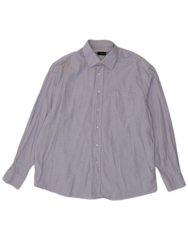 HUGO BOSS Mens Shirt Size 45 17 1/2 XL Purple Check Cotton