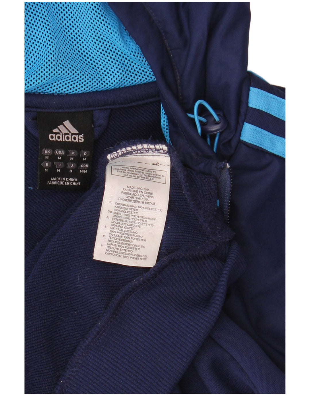Adidas Mens Zip Hoodie Sweater Medium Navy Blue Polyester