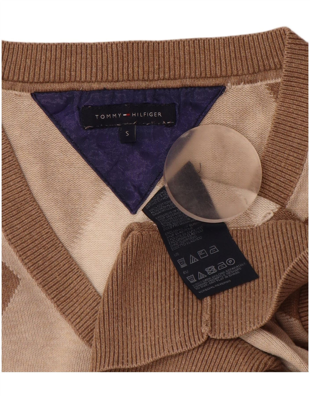 TOMMY HILFIGER Womens V-Neck Jumper Sweater UK 10 Small Brown