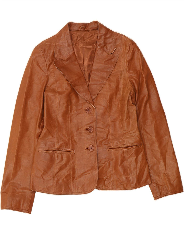 BAY Womens Leather 3 Button Blazer Jacket UK 14 Medium Brown Leather Vintage Bay and Second-Hand Bay from Messina Hembry 