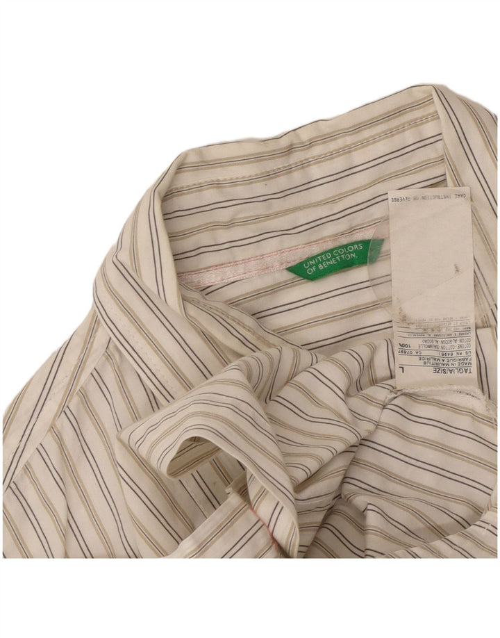 Benetton Womens Shirt UK 14 Large Off White Striped Cotton