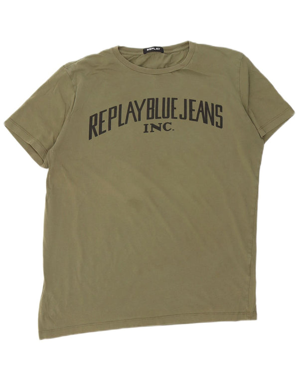 REPLAY Mens Graphic T-Shirt Top Large Khaki