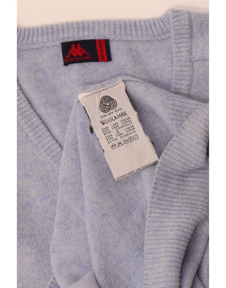 Kappa Mens V-Neck Jumper Sweater 2XL Blue Virgin Wool
