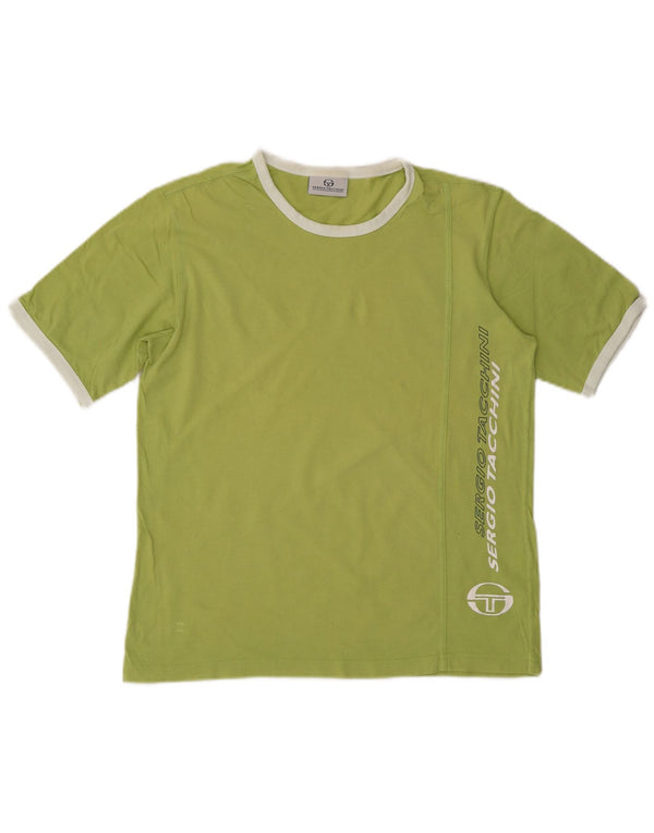 SERGIO TACCHINI Mens Graphic T-Shirt Top Large Green Cotton