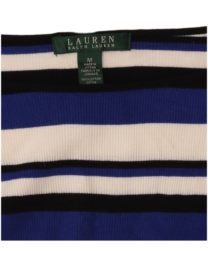 Ralph Lauren Womens Top 3/4 Sleeve UK 12 Medium Blue Striped Cotton