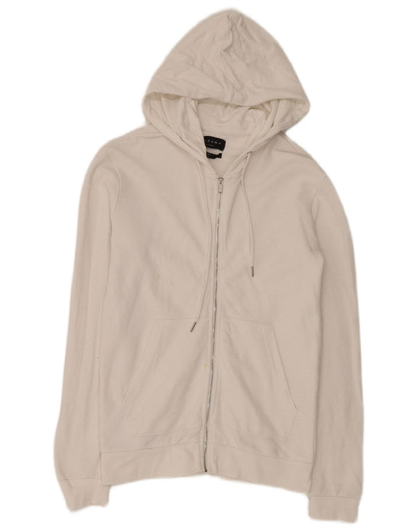 Zara Mens Zip Hoodie Sweater Small White Cotton