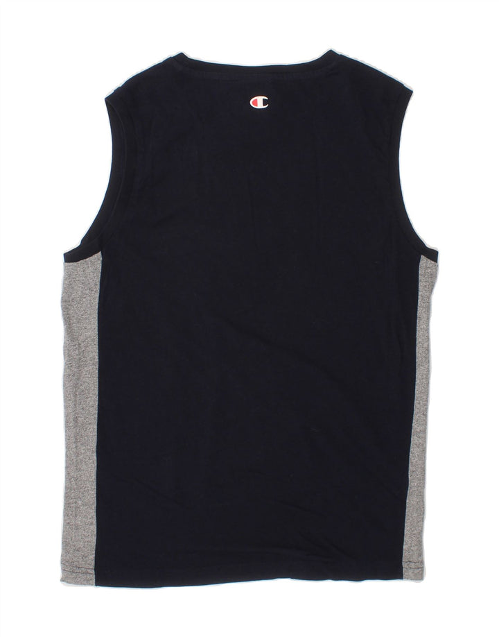 CHAMPION Boys Graphic Vest Top 9-10 Years Medium  Navy Blue Colourblock Vintage Champion and Second-Hand Champion from Messina Hembry 
