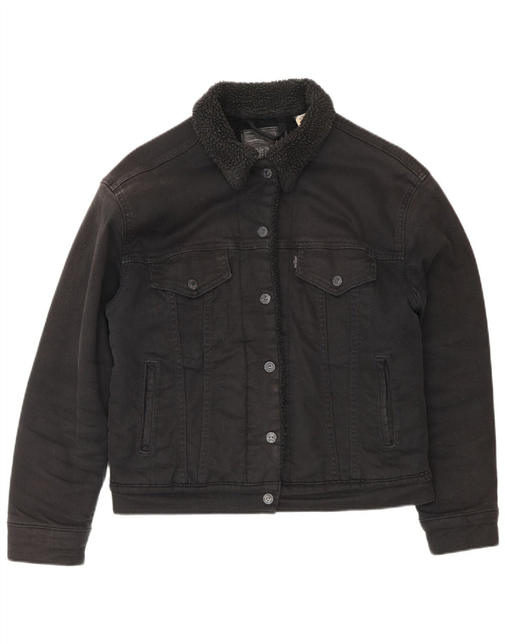 Levi's Womens Denim Sherpa Jacket UK 10 Small Black Cotton