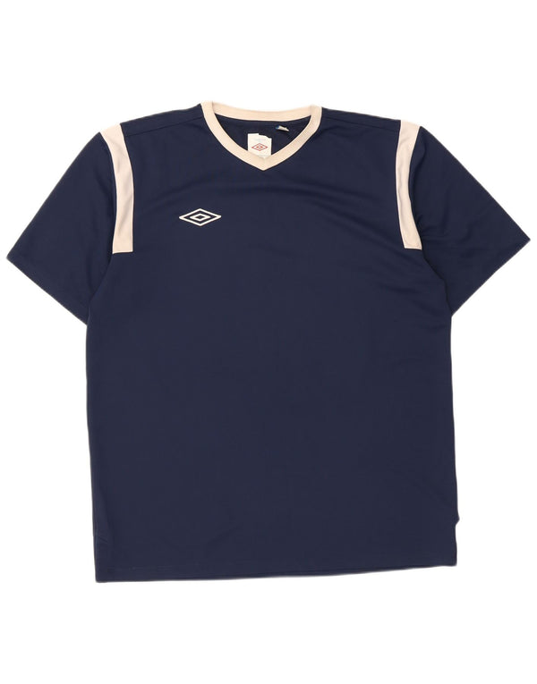 Umbro Mens T-Shirt Top Medium Navy Blue Colourblock