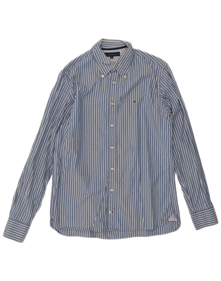 TOMMY HILFIGER Mens Shirt Medium Blue Pinstripe Cotton