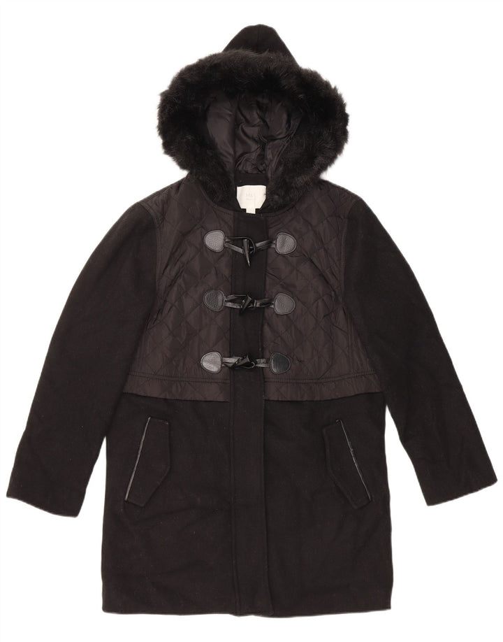 Marks & Spencer Womens Hooded Duffle Coat UK 10 Small Black Wool