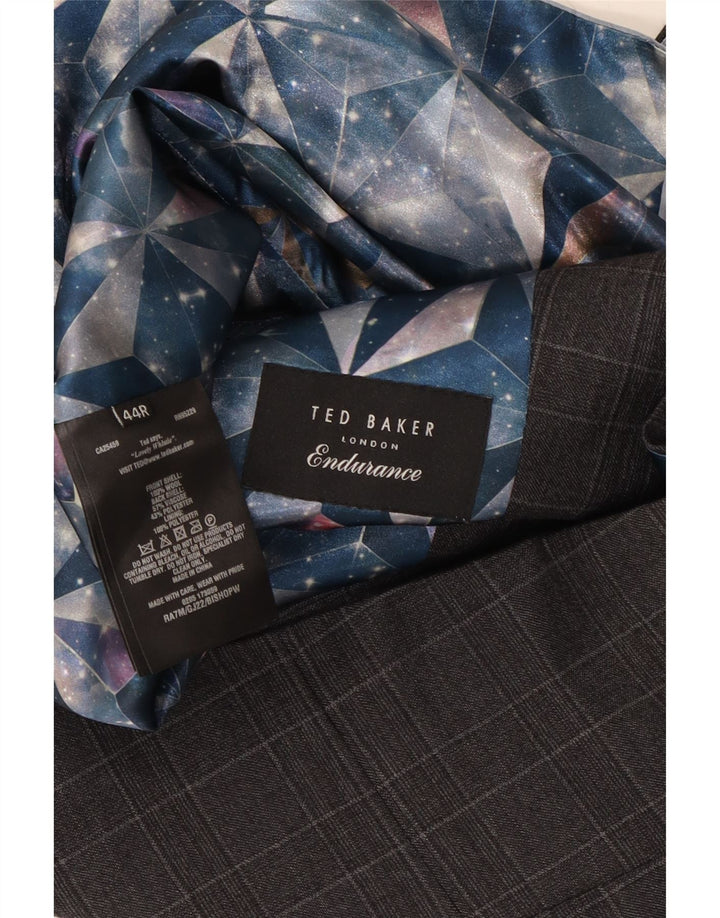 TED BAKER Mens Waistcoat UK 44 2XL Grey Check Wool
