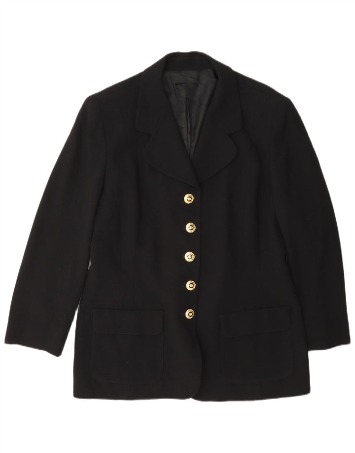 Vintage Womens 5 Button Blazer Jacket UK 14 Large Black Wool
