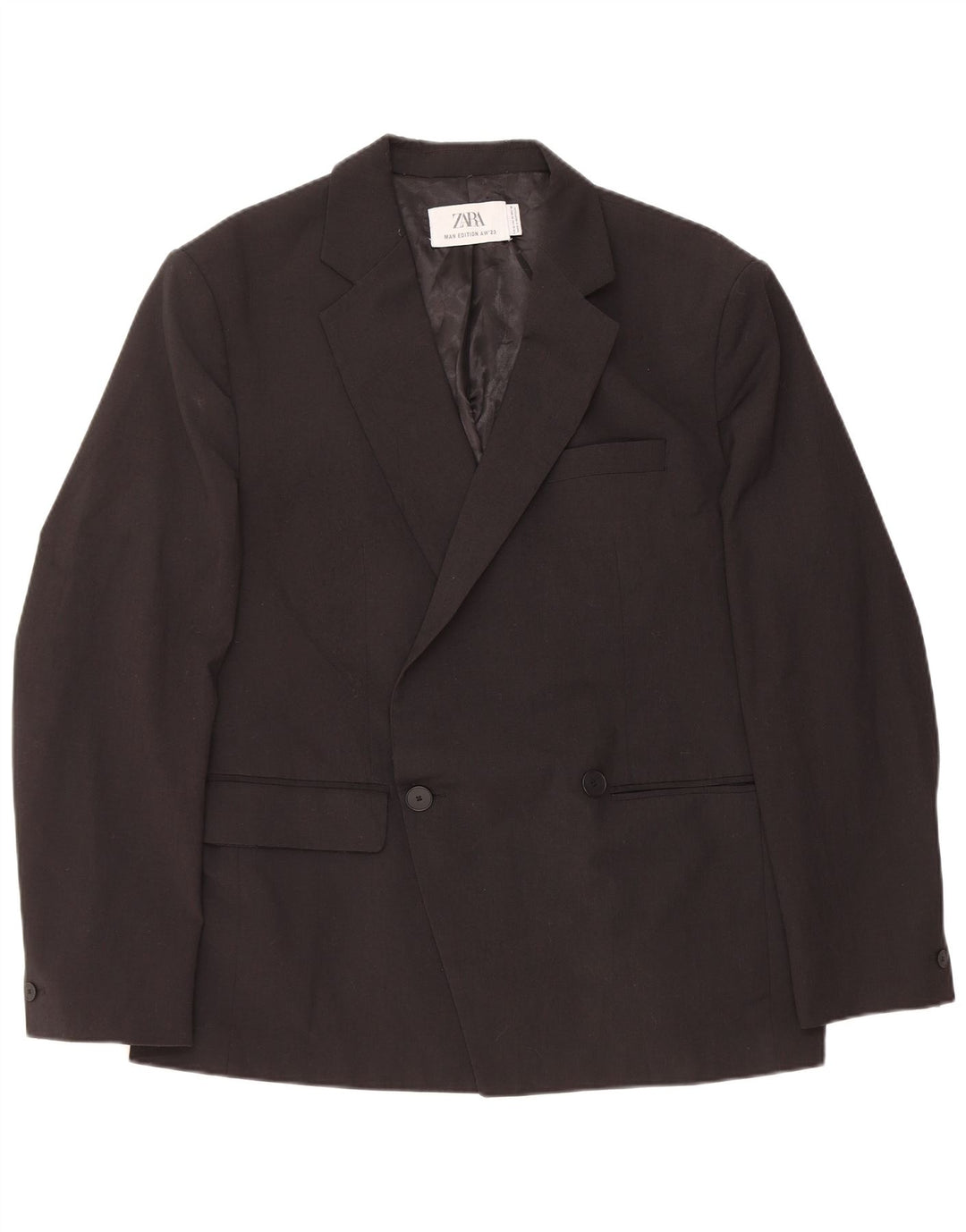 Zara Mens Double Breasted Blazer Jacket EU 52 Large Black Wool