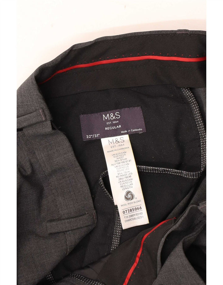 Marks & Spencer Mens Straight Suit Trousers W32 L31 Grey Wool
