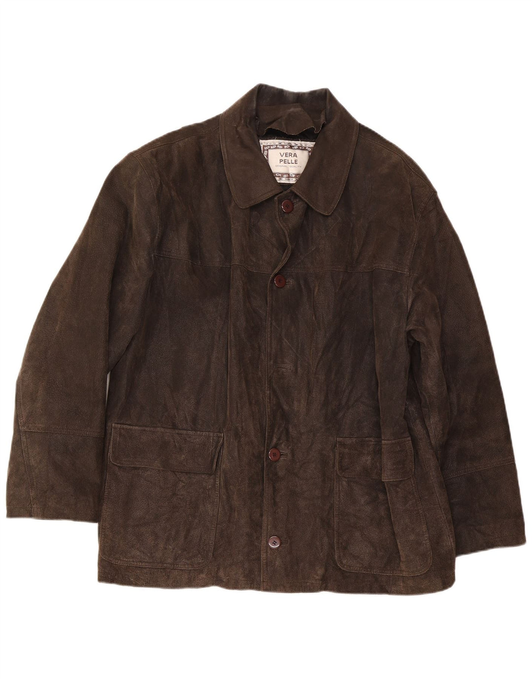 Vintage Mens Suede Jacket IT 54 2XL Brown Leather