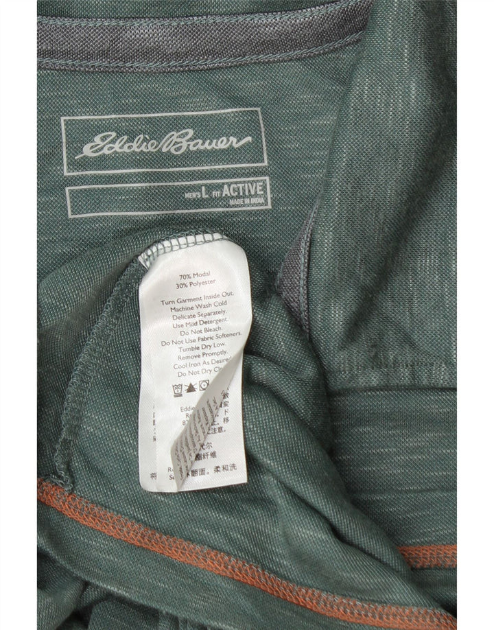 EDDIE BAUER Mens Polo Shirt Large Green Flecked Modal