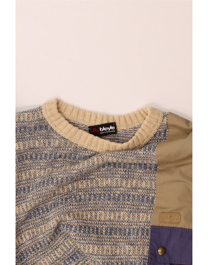 BLEYLE Mens Crew Neck Jumper Sweater Large Beige Striped Vintage Bleyle and Second-Hand Bleyle from Messina Hembry 