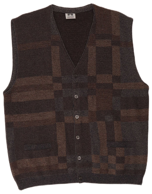 Enzo Goti Mens Cardigan Sweater 2XL Brown Geometric Wool